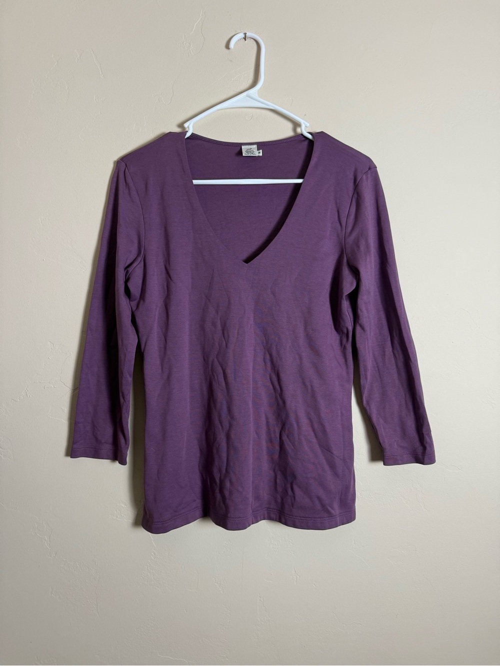 Peruvian Connection Pima Cotton Purple V-Neck 3/4 Sleeve Top